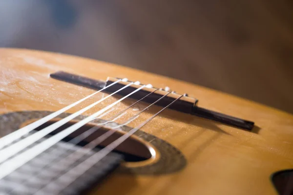 Instrumento de música de guitarra imagem macro dramática — Fotografia de Stock