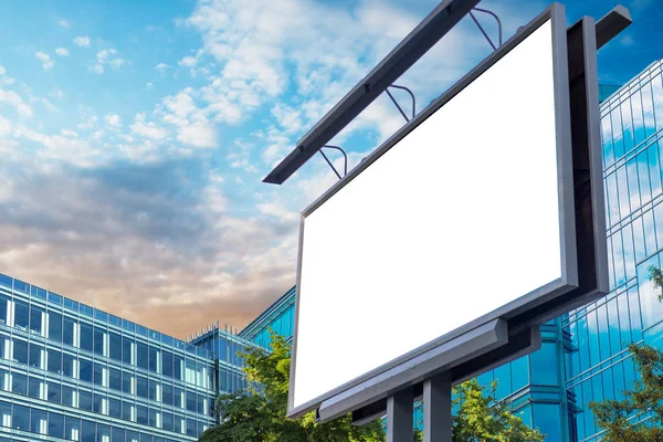 Billboard canvas mock up in city background beautiful weather and sunshine