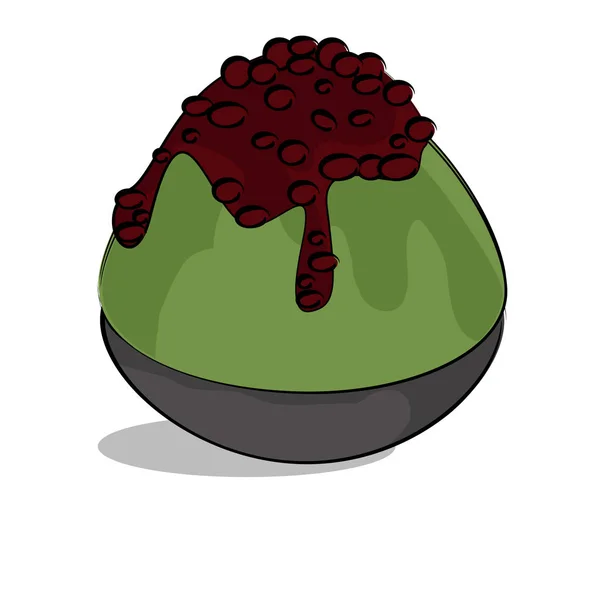 Postre coreano té verde frijol rojo bingsu — Vector de stock