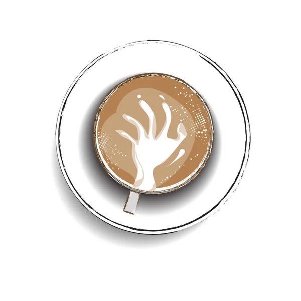 Kaffeebecher-Design für Halloween, Hand Zombie Latte Art — Stockvektor