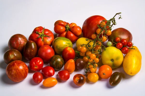 Caja con tomates diferentes — Foto de Stock