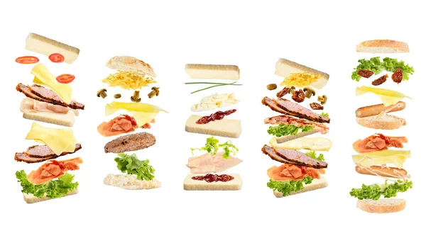 Cinq sandwich flottant ouvert différent — Photo