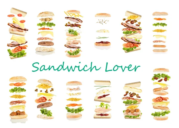 Douze différents sandwich flottant ouvert — Photo