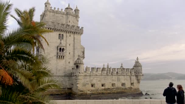 Lizbona Portugalia Listopada 2017 Widok Wieża Belem Lizbonie Jest Stary — Wideo stockowe