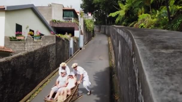 Madeira Portugalsko Listopadu2019 Tradiční Kočárové Vozy Madeiry Monte Ostrově Madeira — Stock video
