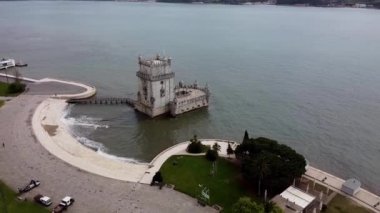  Lizbon 'un Belem ilçesindeki Belem Kulesi manzarası