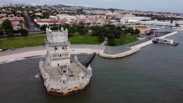 Widok Wieżę Belem Dzielnicy Belem Lizbonie Portugalia — Wideo stockowe