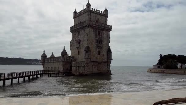 Lizbon Belem Ilçesindeki Belem Kulesi Manzarası — Stok video