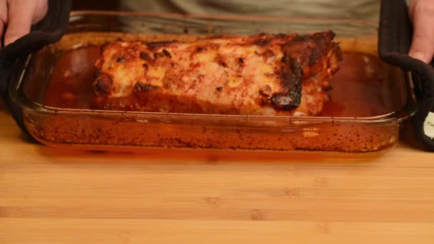 Piece Roasted Pork Tender Loin — Stock Video