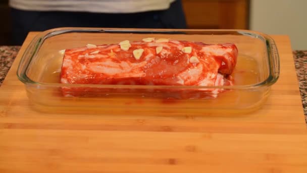 Preparing Piece Pork Tender Loin Roast — Stock Video