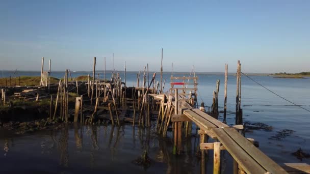 Tipico Molo Carrasqueira Nel Fiume Sado Alentejo Portogallo — Video Stock