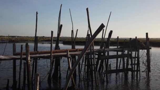 Muelle Típico Carrasqueira Río Sado Alentejo Portugal — Vídeos de Stock