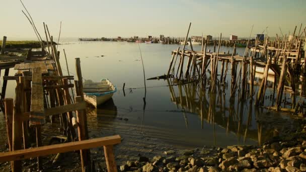 Quai Typique Carrasqueira Dans Rivière Sado Alentejo Portugal — Video