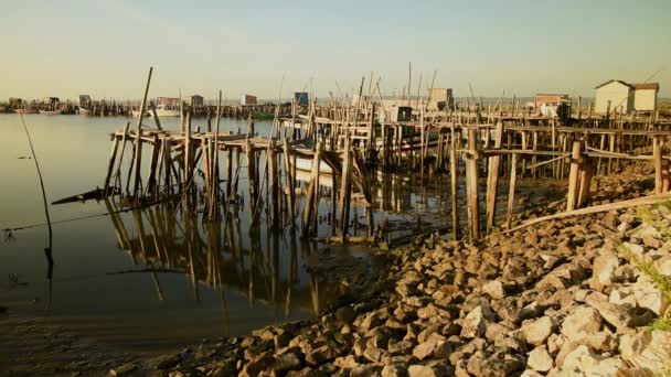 Muelle Típico Carrasqueira Río Sado Alentejo Portugal — Vídeos de Stock