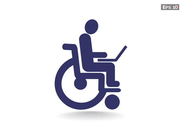 Disabled with laptop on wheelchair icon — Stock Vector