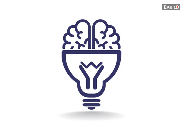 Cerebro con icono de bombilla — Vector de stock