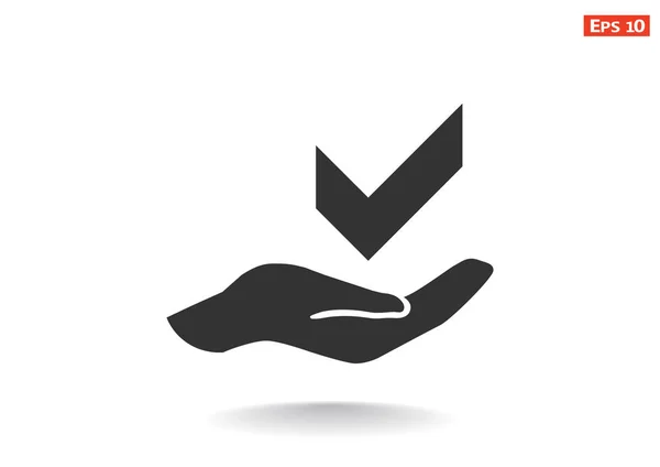 Check mark on hand web icon — стоковый вектор