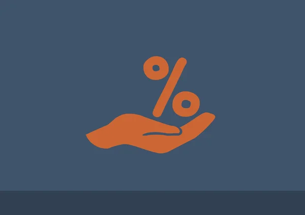 Porcentaje en el icono web de la mano — Vector de stock