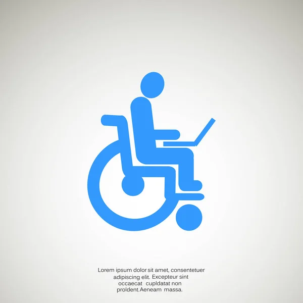 Funktionshindrade med laptop på rullstol ikonen — Stock vektor