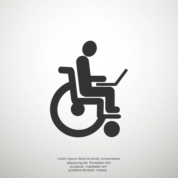 Discapacitados con portátil en el icono de la silla de ruedas — Vector de stock