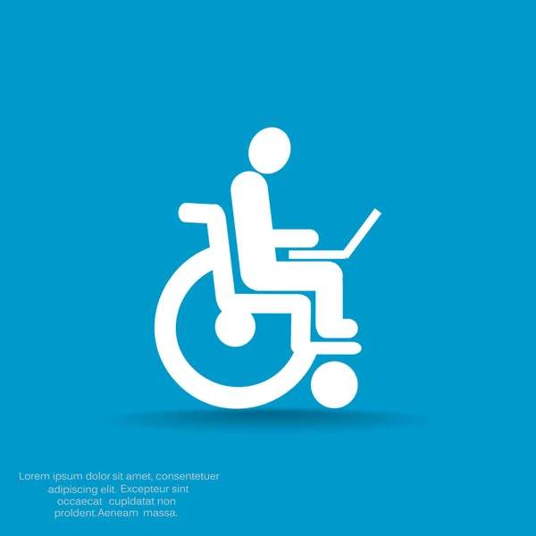 Handicap met laptop op het pictogram van de rolstoel — Stockvector