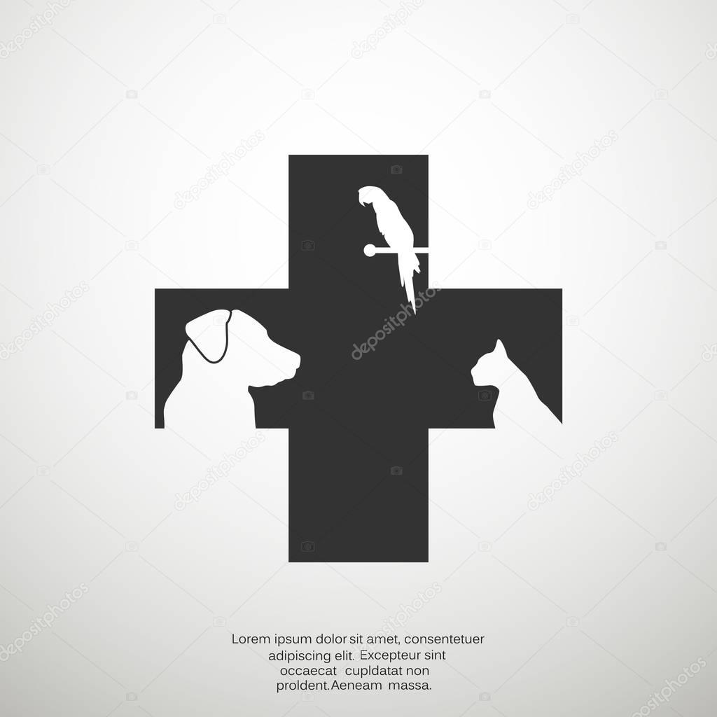 Sign with domestic pets silhouettes, veterinary logo concept