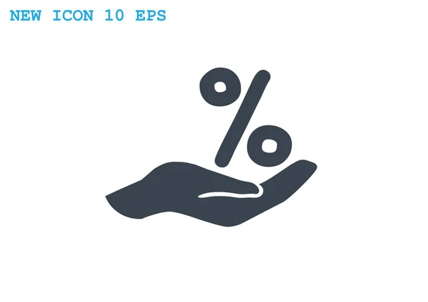 Porcentaje en el icono web de la mano — Vector de stock