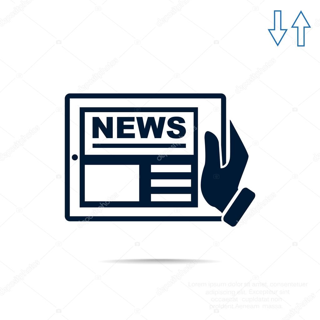 hand holding tablet with news