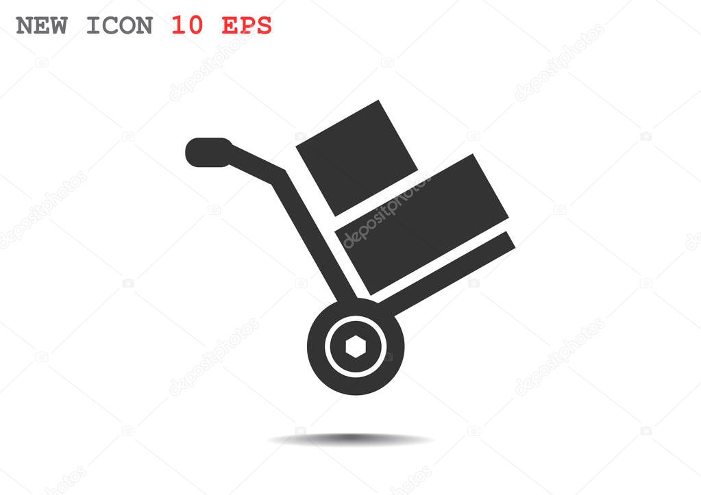 Wheelbarrow with boxes icon