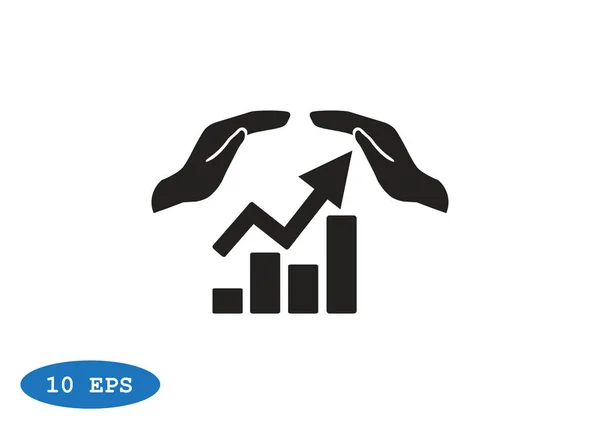 Gráfico ascendente com ícone de mãos — Vetor de Stock