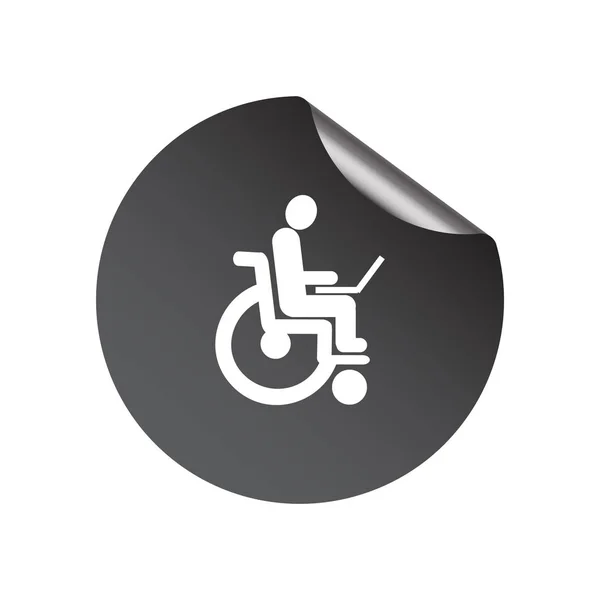 Desativado com laptop no ícone da cadeira de rodas — Vetor de Stock