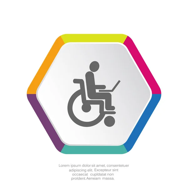 Disabled with laptop on wheelchair icon — Stock Vector