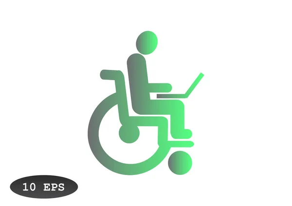 Disabili con laptop sull'icona della sedia a rotelle — Vettoriale Stock