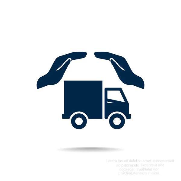 Truck met handen eenvoudige web pictogram — Stockvector