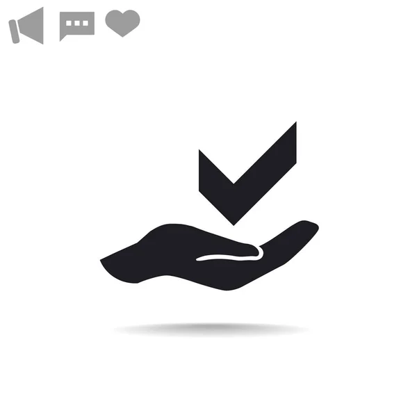 Check mark on hand web icon . — стоковый вектор