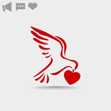 Güvercin ile kalp basit simgesi