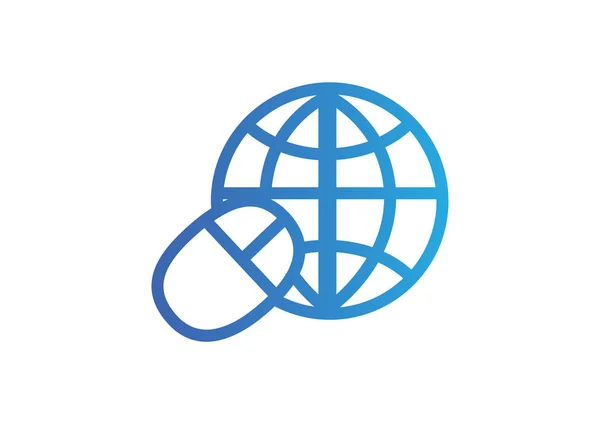 Simbol dunia dan ikon tetikus komputer - Stok Vektor