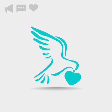 kalp web simgesi ile güvercin. 