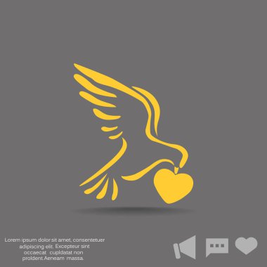 kalp web simgesi ile güvercin. 