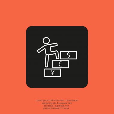 Para birimi simgeleri ile merdivenlerde insan tırmanıyor