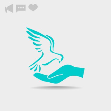 kalp web simgesi ile güvercin. 