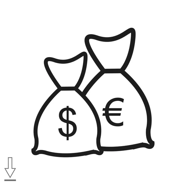 Bolsas de dinero con símbolos de carrencia — Archivo Imágenes Vectoriales