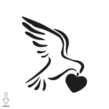 kalp web simgesi ile güvercin. 