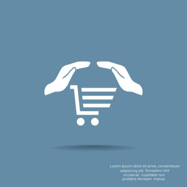 el ve alışveriş sepeti, işaret koruma web simgesi satın almak. 