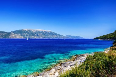 Deniz manzaraları yakınındaki Fiscardo, Kefalonia, Yunanistan