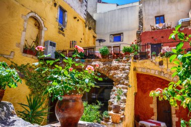 Güzel Yunan taverna Chania eski şehir, Crete Adası