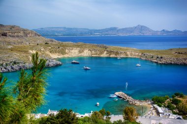 Picturesquare görünümü Acropolis, Lindos, Yunanistan
