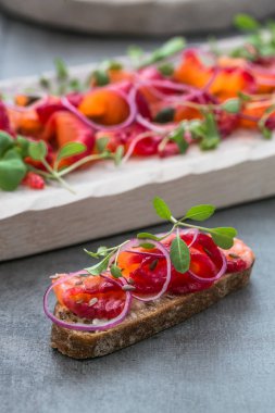 Ekmek, ekmek ve kurutulmuş Somon Balık Tapas