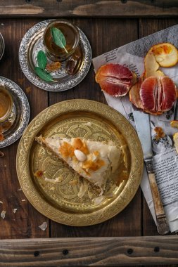 Bastilla pasta çay, Fas tabak, üstten görünüm