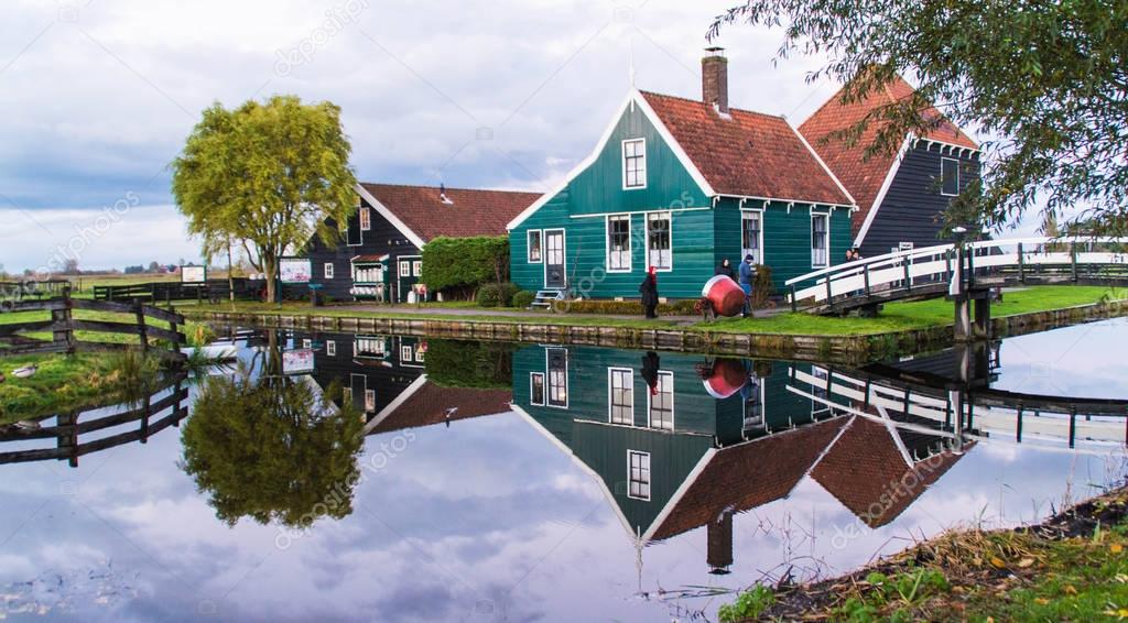 Traditional Dutch Windmills on Beautiful Lake in the Netherlands